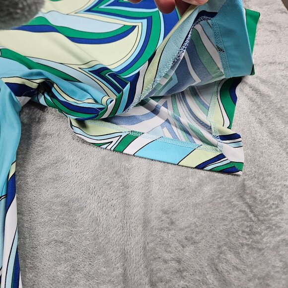 Chicos Dress Womens Large Blue Green Geometric Floral Stretch Mod Hippie Boho - Picture 6 of 13